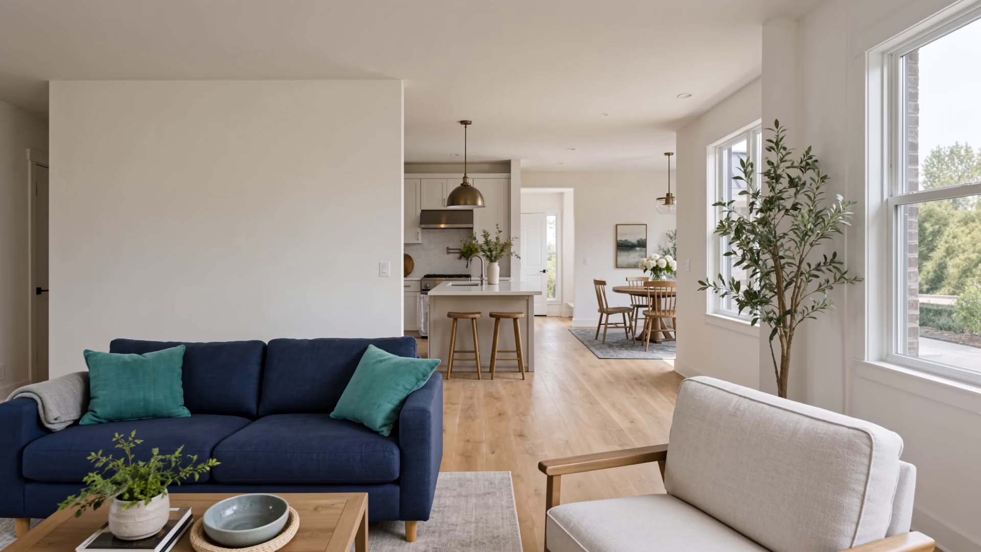 Illustrative, sunlit home interior